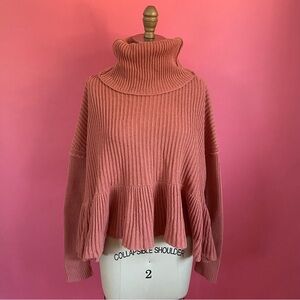 Free People Statement Funnel Neck Ruffled Cropped Sweater Knit Long Sleeve XS